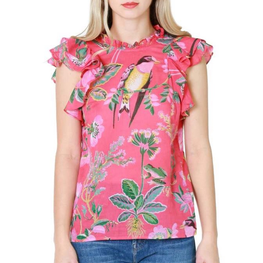 Banjanan Klara Pink Tropical 100% Cotton‎ Top Medium